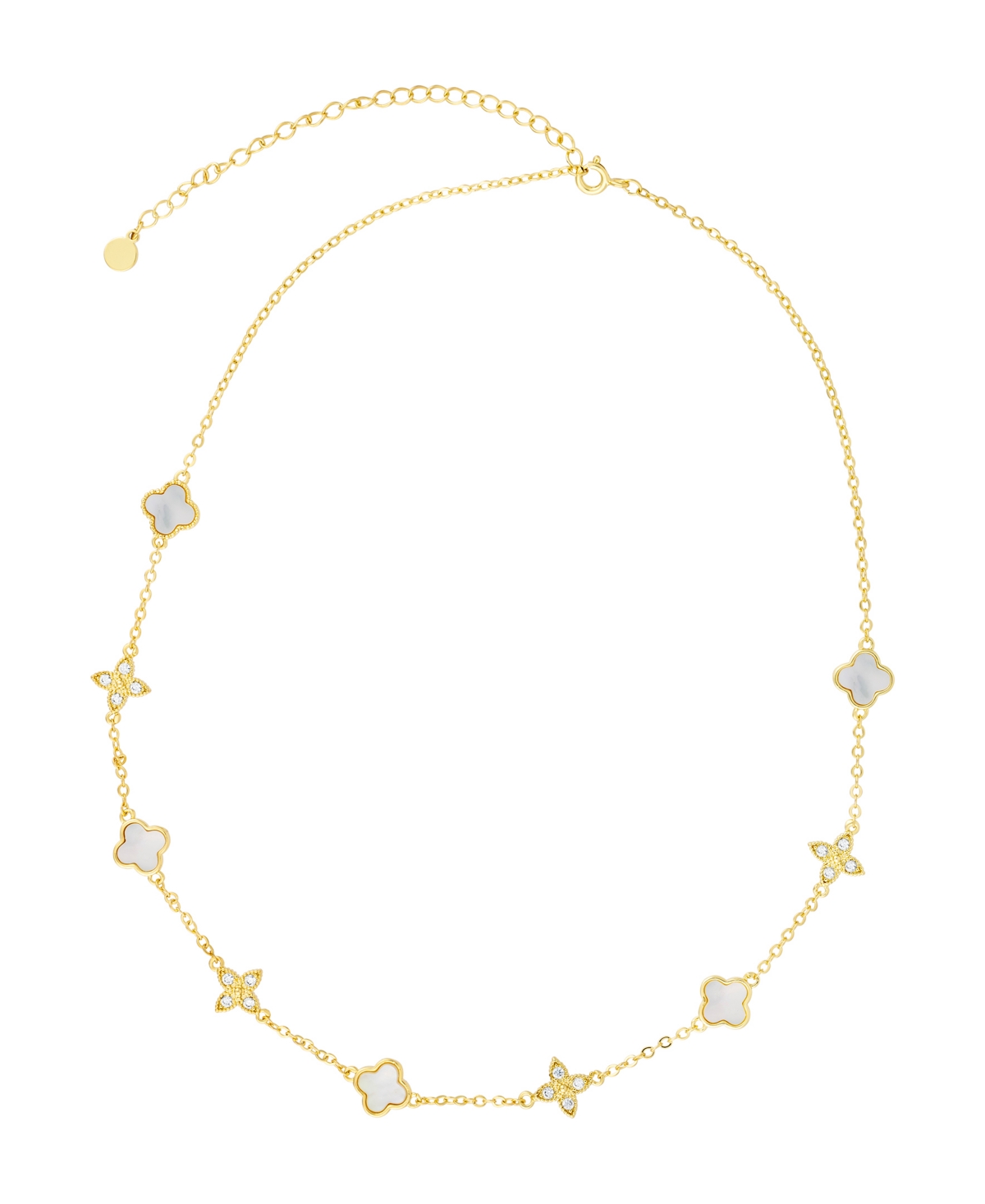 Adornia Gold Adjustable Cubic Zirconia Mother Of Pearl Clover Station Necklace In Gold,white