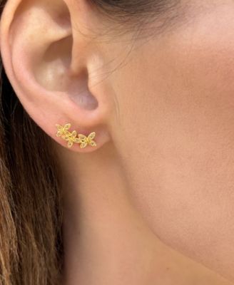 ADORNIA Gold Curved Flowers Earrings