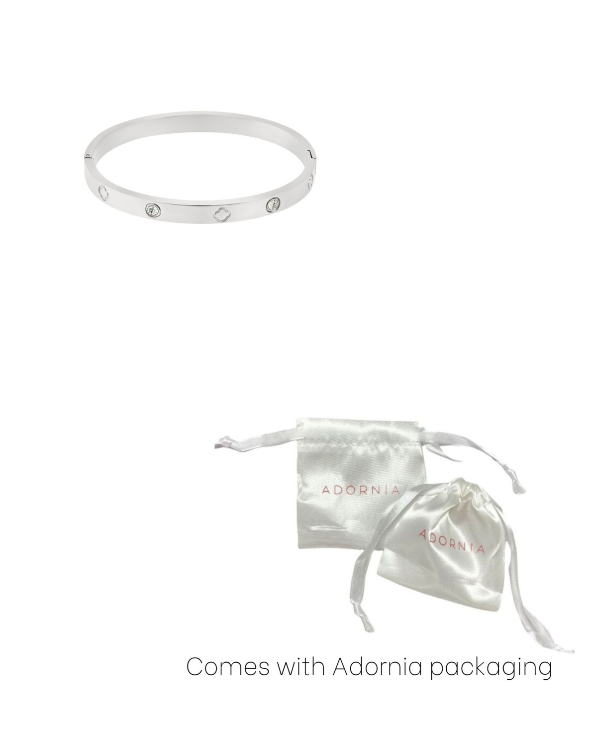 Adornia Tarnish Resistant Silver Plated Cz And Clover Bangle In Silver