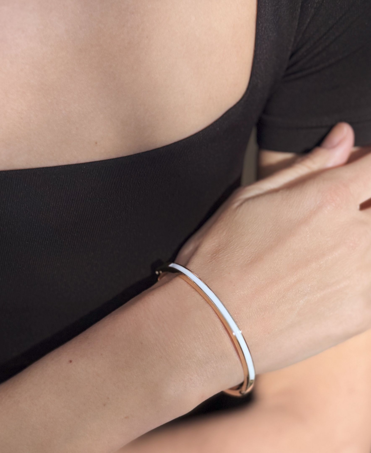 Adornia White Enamel Cuff Bracelet In Gold,white