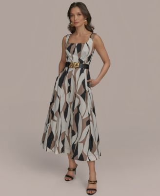 Donna Karan New York Women's Square-Neck Abstract Midi Dress