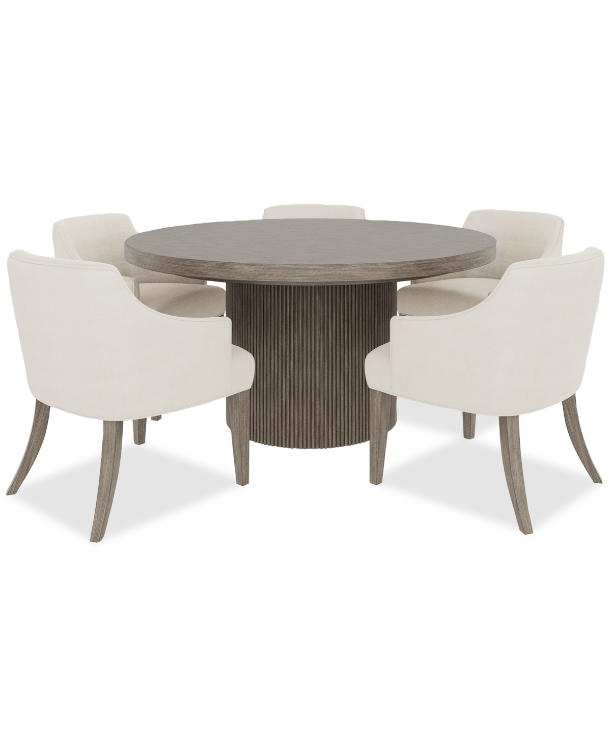 Macy's Frandlyn 6pc Dining Set (round Dining Table + 5 Host Chairs) In Brown