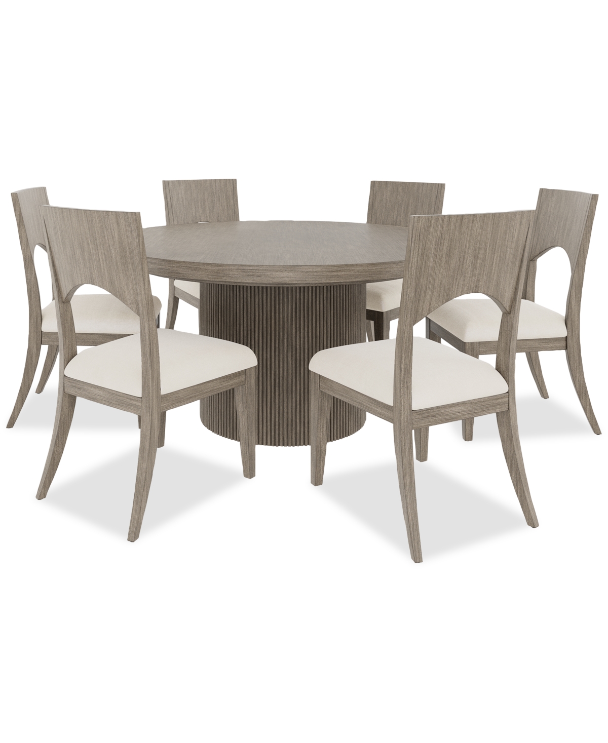 Macy's Frandlyn 7pc Dining Set (round Dining Table + 6 Side Chairs) In Brown