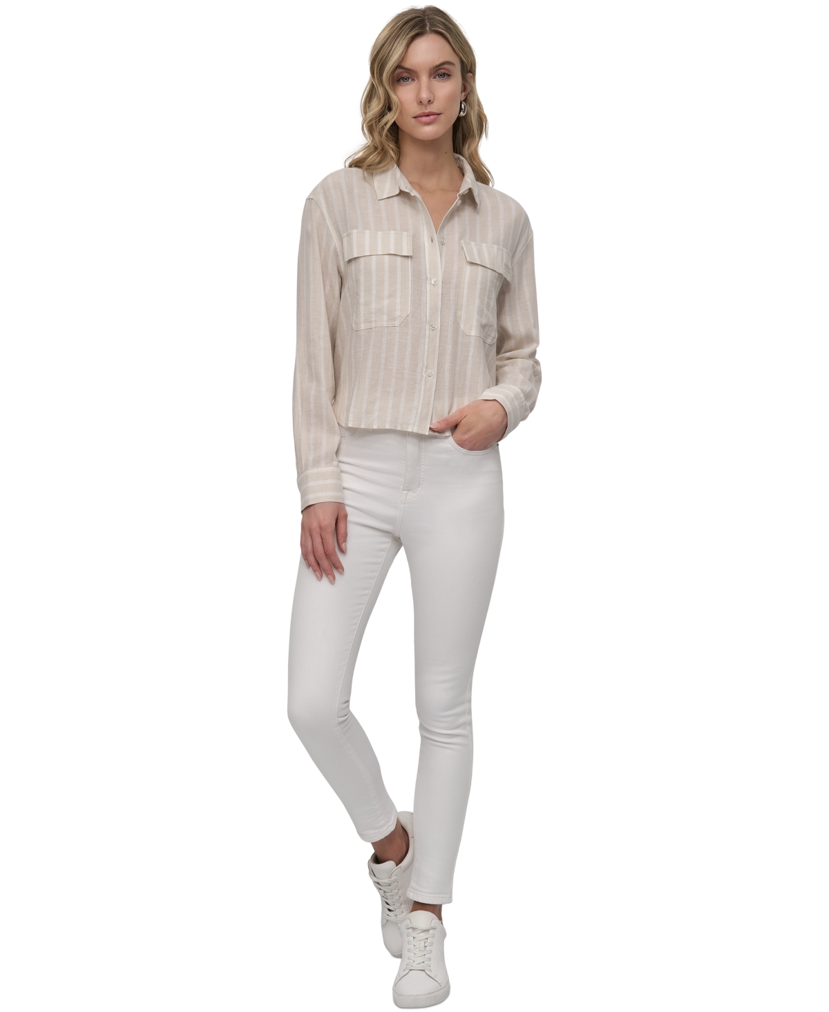 DKNY JEANS WOMEN'S CROPPED LONG-SLEEVE SHIRT 