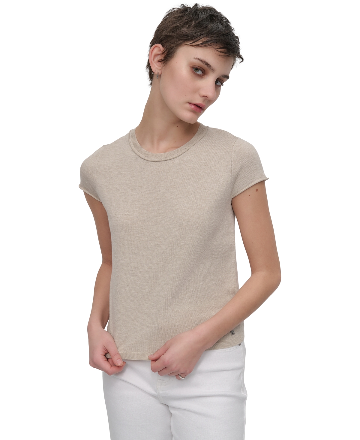 DKNY JEANS WOMEN'S CAP-SLEEVE CREWNECK TEE 