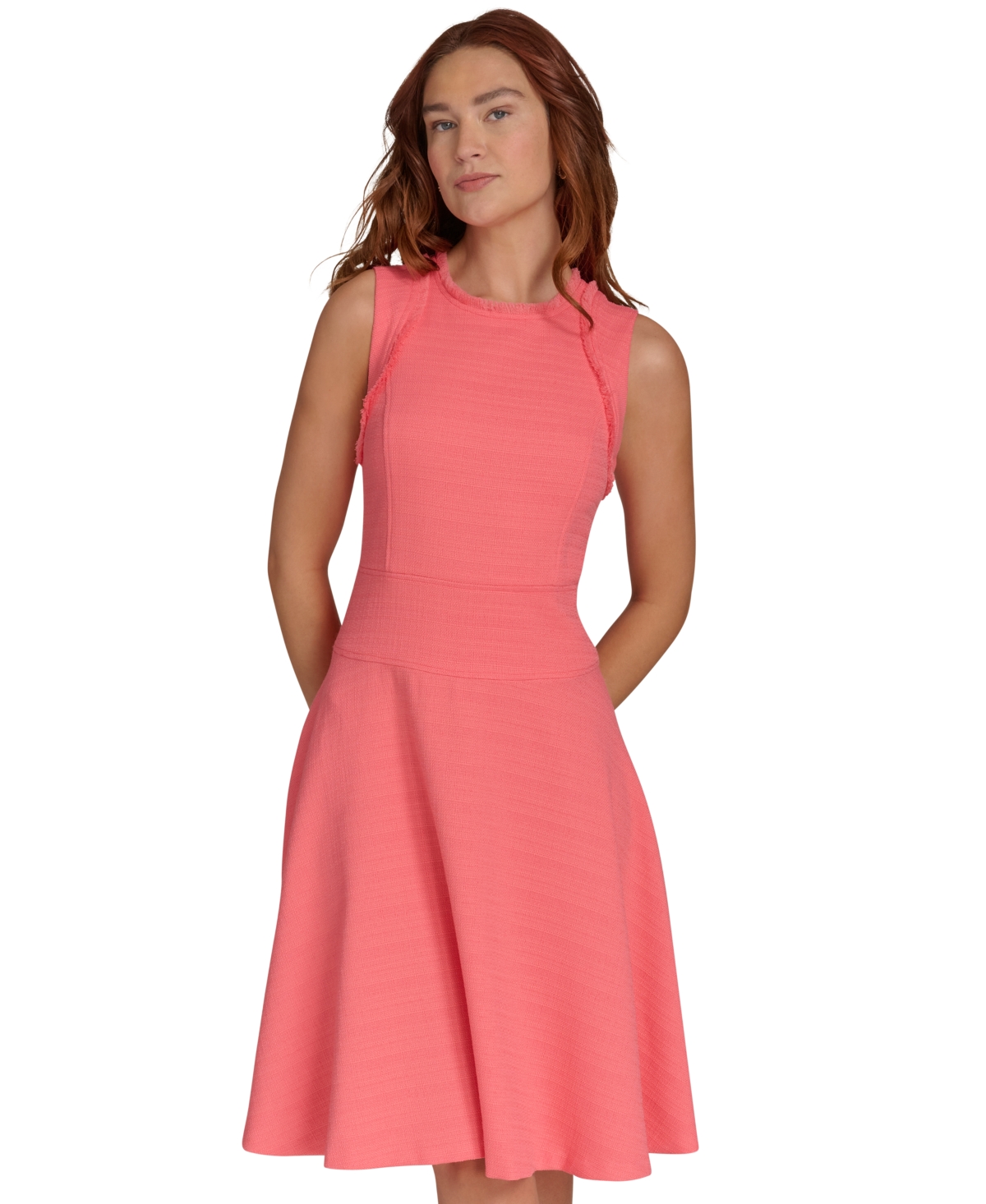 Shop Tommy Hilfiger Petite Textured Fit & Flare Dress In Sherbet