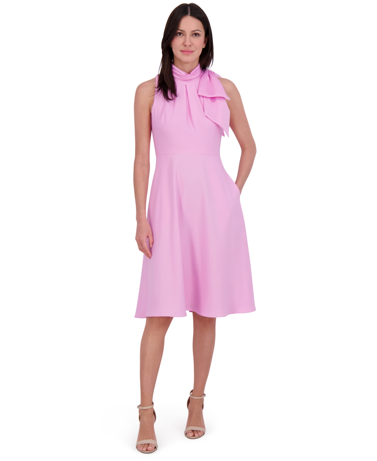 ELIZA J PETITE BOW HALTER MIDI DRESS 