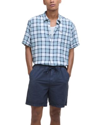 Men's Midfield Relaxed Fit Short Sleeve Linen Tartan Button-Front Shirt