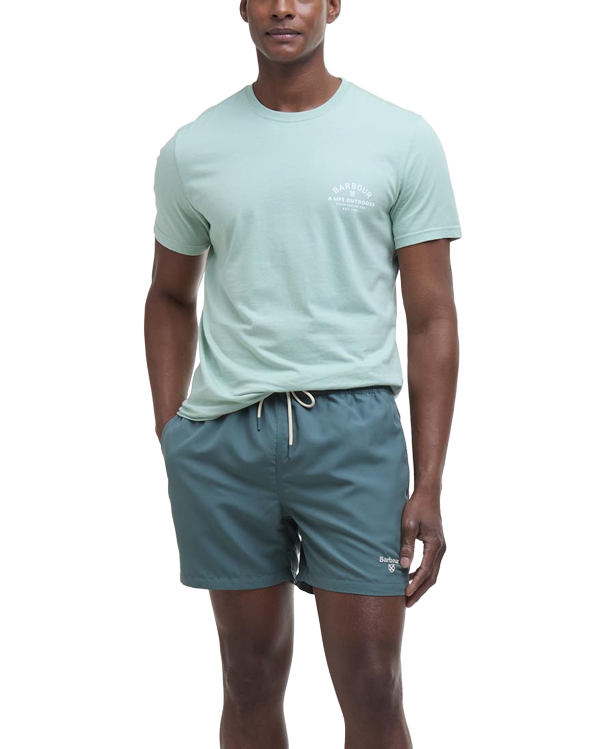 Barbour Staple Logo Swim Trunks In Pale Apple