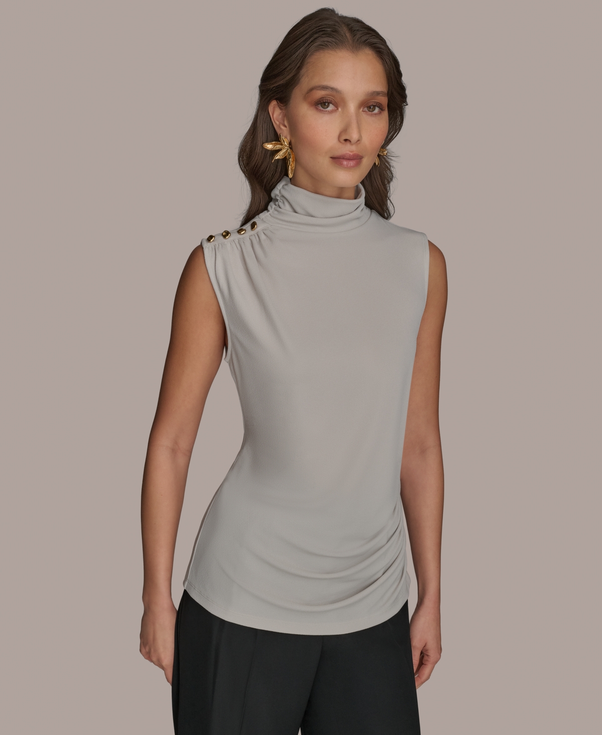 Shop Donna Karan Women's Sleeveless Mock Neck Top In Tuscan Grey