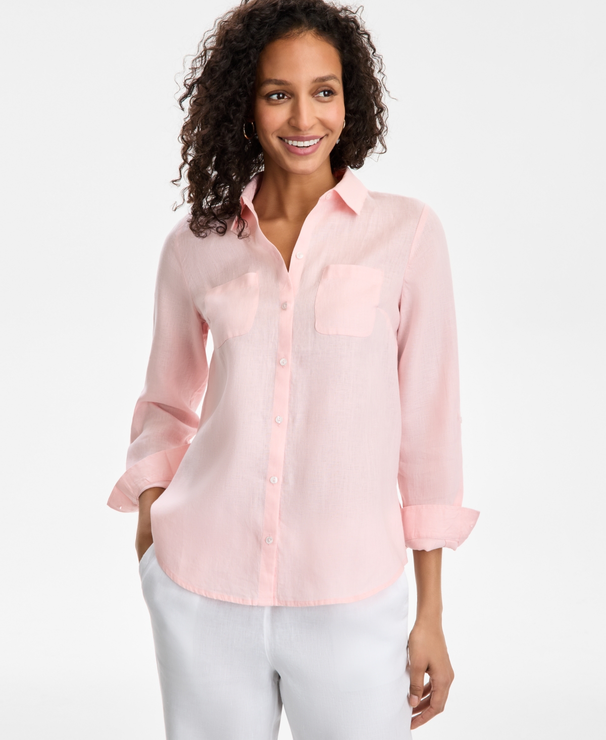 CHARTER CLUB WOMEN'S 100% LINEN SHIRT, CREATED FOR MACY'S 