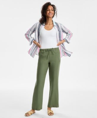 Charter Club - High-Rise Linen Drawstring Pants
