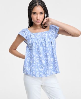 Женская блузка с квадратным вырезом от Liverpool Los Angeles и джинсы-бойфренды с закатанными манжетами