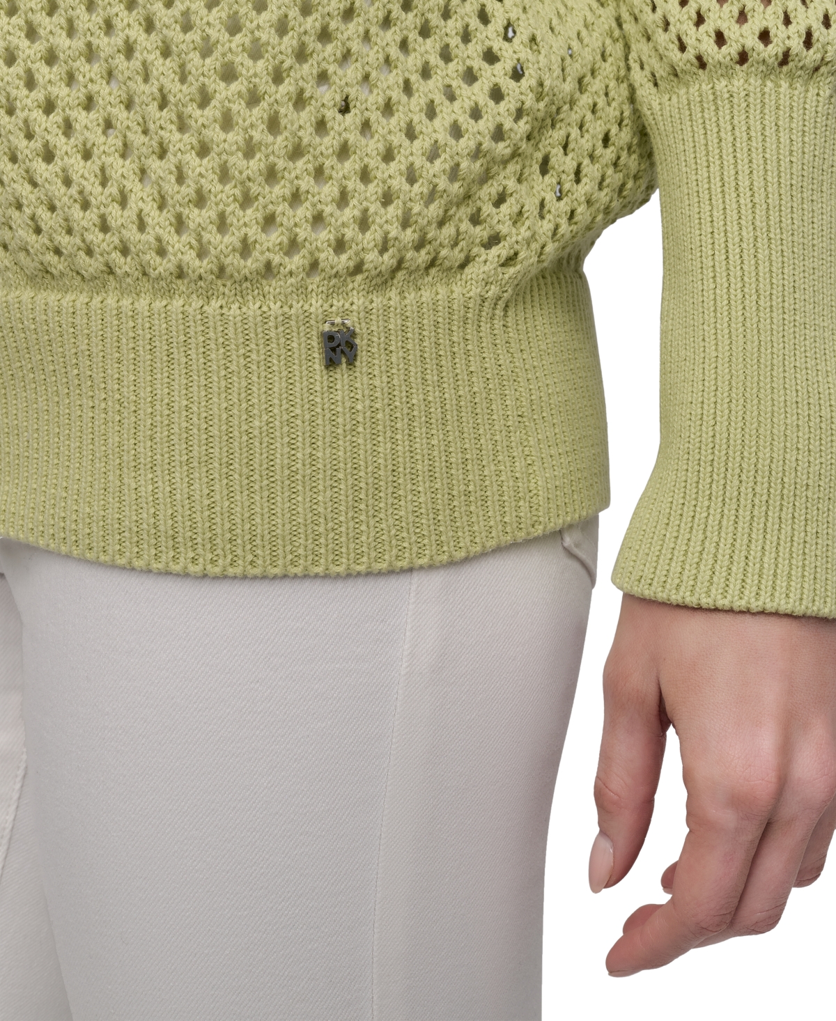 Shop Dkny Jeans Women's Cotton Open-knit V-neck Sweater In Kxs - Tea Green