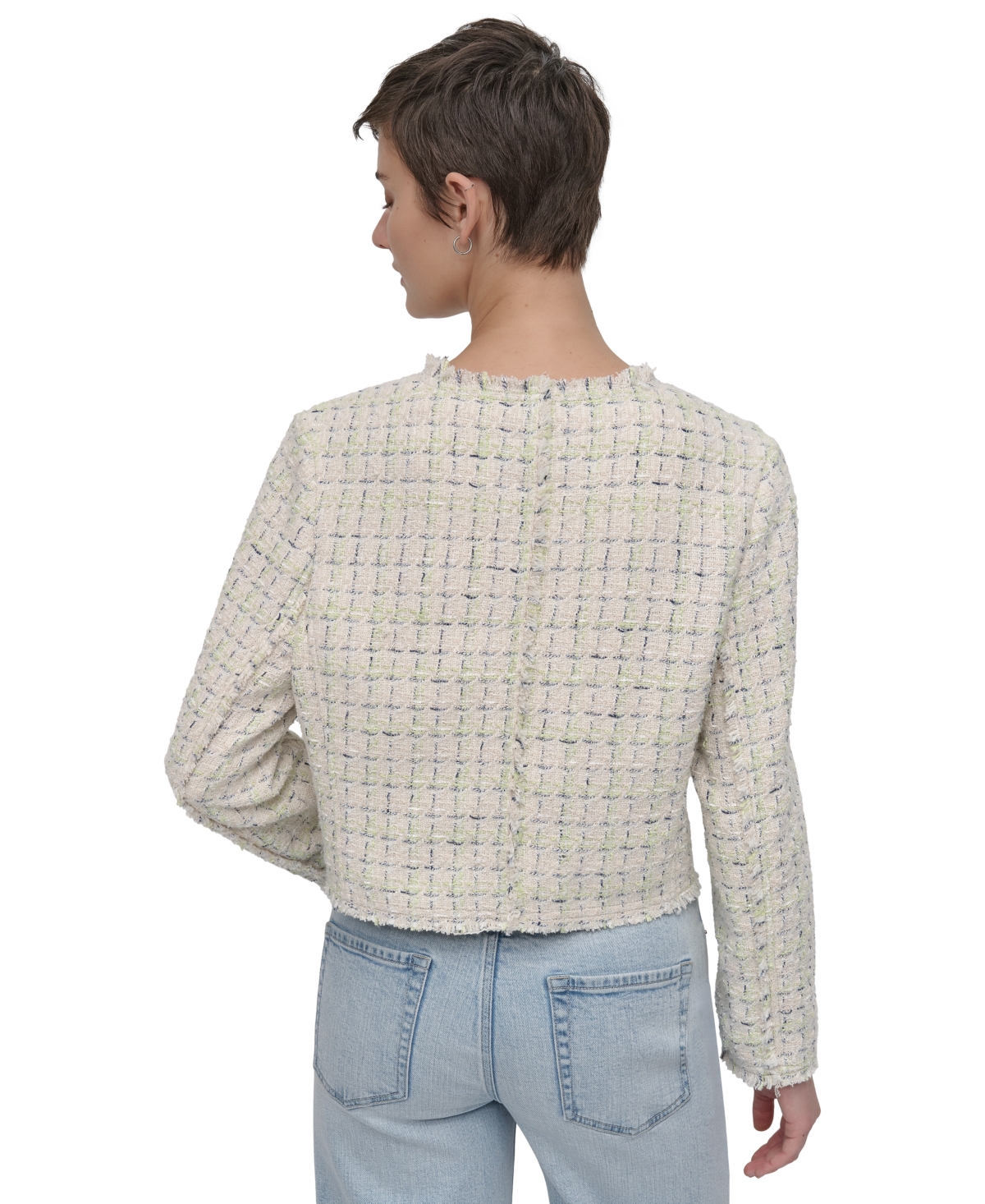 DKNY JEANS WOMEN'S FRAYED CROPPED LONG-SLEEVE JACKET 