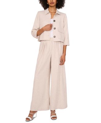 Vince Camuto Womens Cropped Jacket Wide Leg Pants In New Ivory