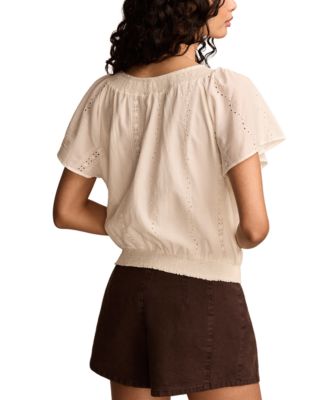 Женская однотонная блузка с присборенным низом от бренда Lucky