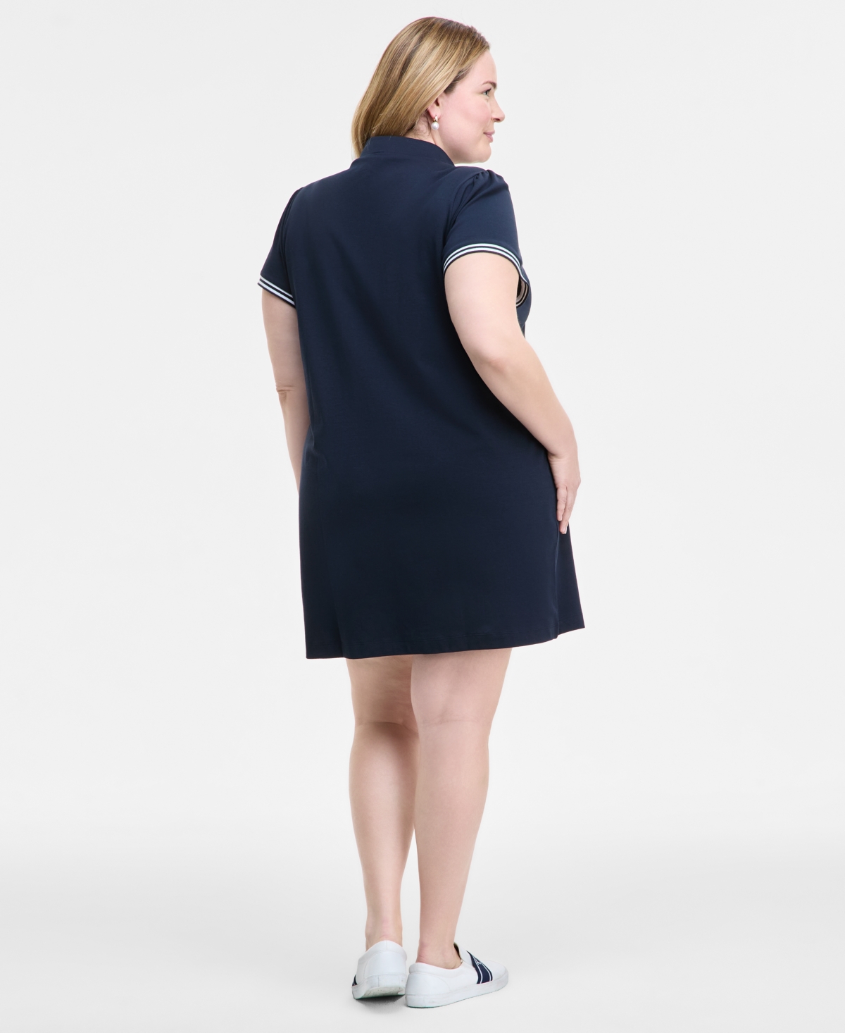Tommy Hilfiger Plus Size Cotton Puff-sleeve Polo Dress In Sky Cap Multi