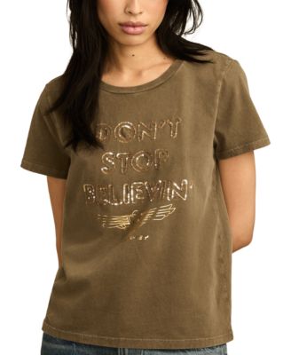 Lucky Brand - Women's Cotton Don't Stop Believin' Sequin Crewneck Tee