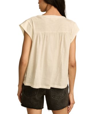 Женская футболка Henley с коротким рукавом и кружевной отделкой от бренда Lucky