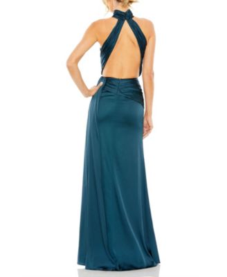 Mac Duggal Women's Open Back High Neck Side Ruched Gown - Macy's