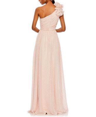 Women's Polka Dot Ruffled One Shoulder Gown