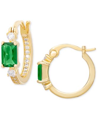 Macy's - Green Spinel (1/4 ct. t.w.) & Lab-Grown White Sapphire (1/3 ct. t.w.) Small Hoop Earrings in 14k Gold-Plated Sterling Silver, 0.60"