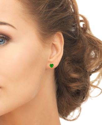 3 шт. Серьги-гвоздики с Зеленым кварцем Круглой, Квадратной формы и сердечком (1-3, 8 карата) из чистого серебра с позолотой 14 Карат.