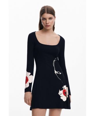 Дизайнерское женское короткое платье в цветочек