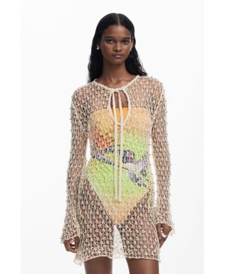 Дизайнерское женское платье, сшитое крючком из бисера