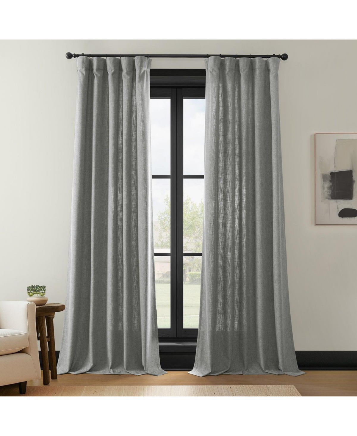 HALF PRICE DRAPES LIGHT GREY SIMPLY FAUX LINEN LIGHT FILTERING CURTAIN PAIR (2 PANELS) 