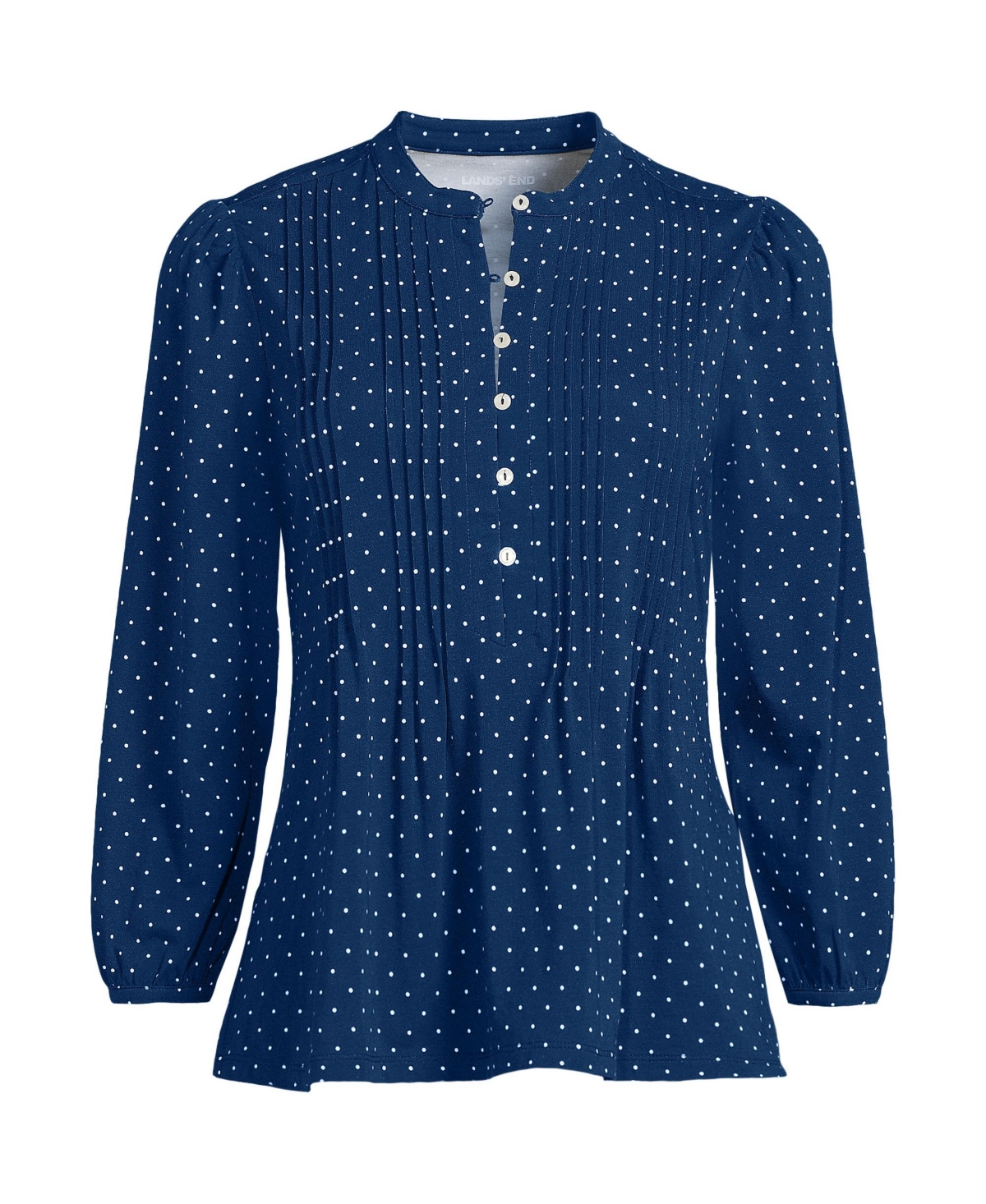 Lands' End Women's Lightweight Jersey Button Pintuck Top
