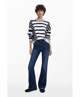 Дизайнерский женский жаккардовый свитер в полоску