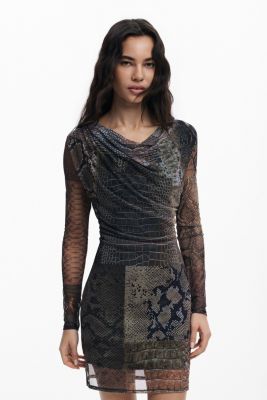 Дизайнерское женское платье с асимметричным вырезом и животным принтом Desigual для женщин