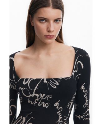 Women's Square neckline dress Lettering