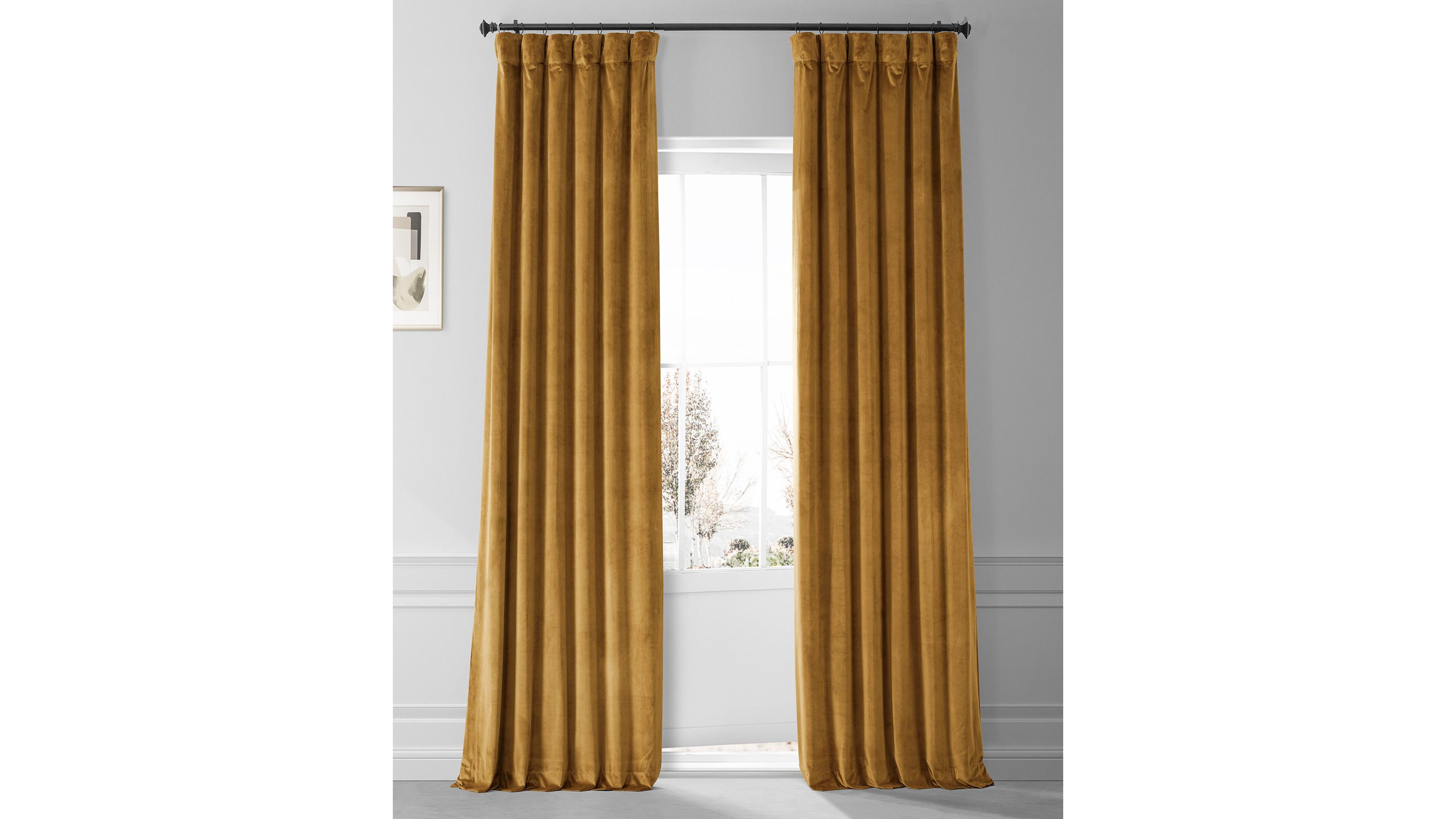 Half Price Drapes Apple Cider Gold Signature Plush Velvet Hotel Blackout Curtain