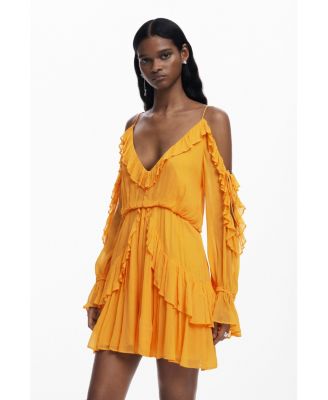 Дизайнерское женское мини-платье с оборками