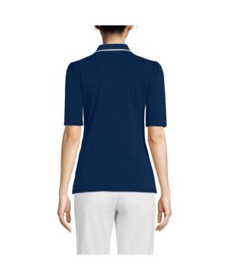 Женское поло из легкого джерси Lands' End с рукавом до локтя, украшенное орнаментом