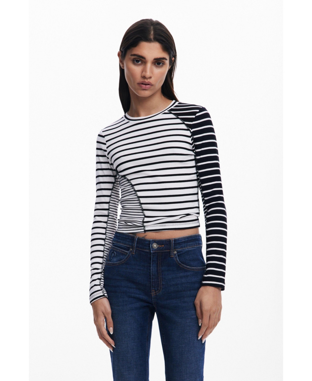 Women's Asymmetric striped T-shirt - White