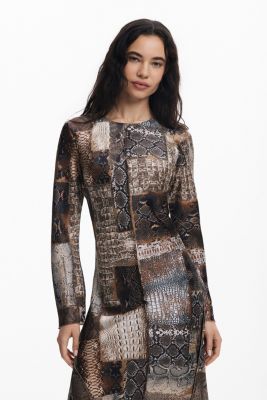 Дизайнерское женское струящееся платье с животным принтом Desigual