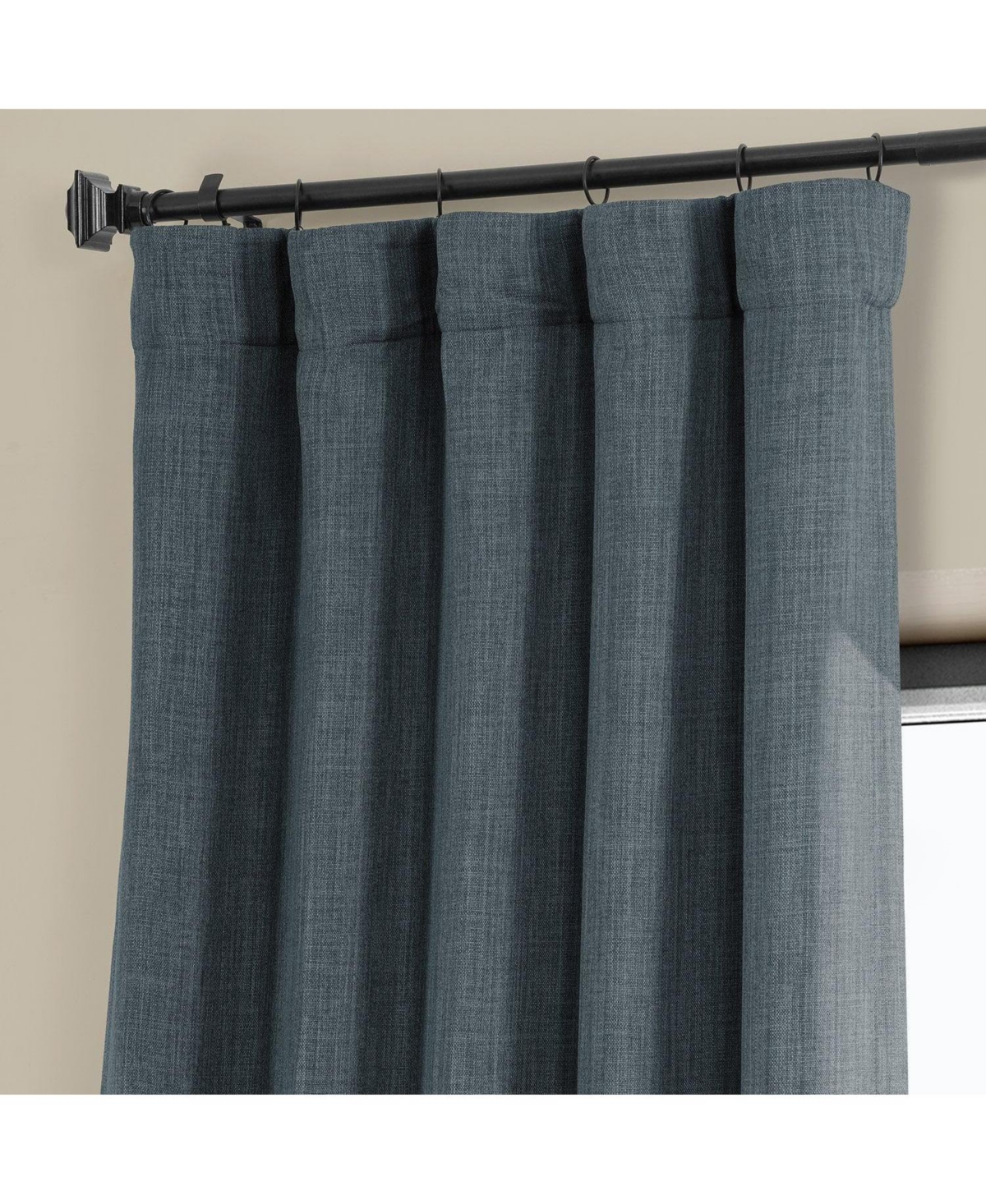 Half Price Drapes Reverie Blue Textured Faux Linen Room Darkening Curtain In Blue
