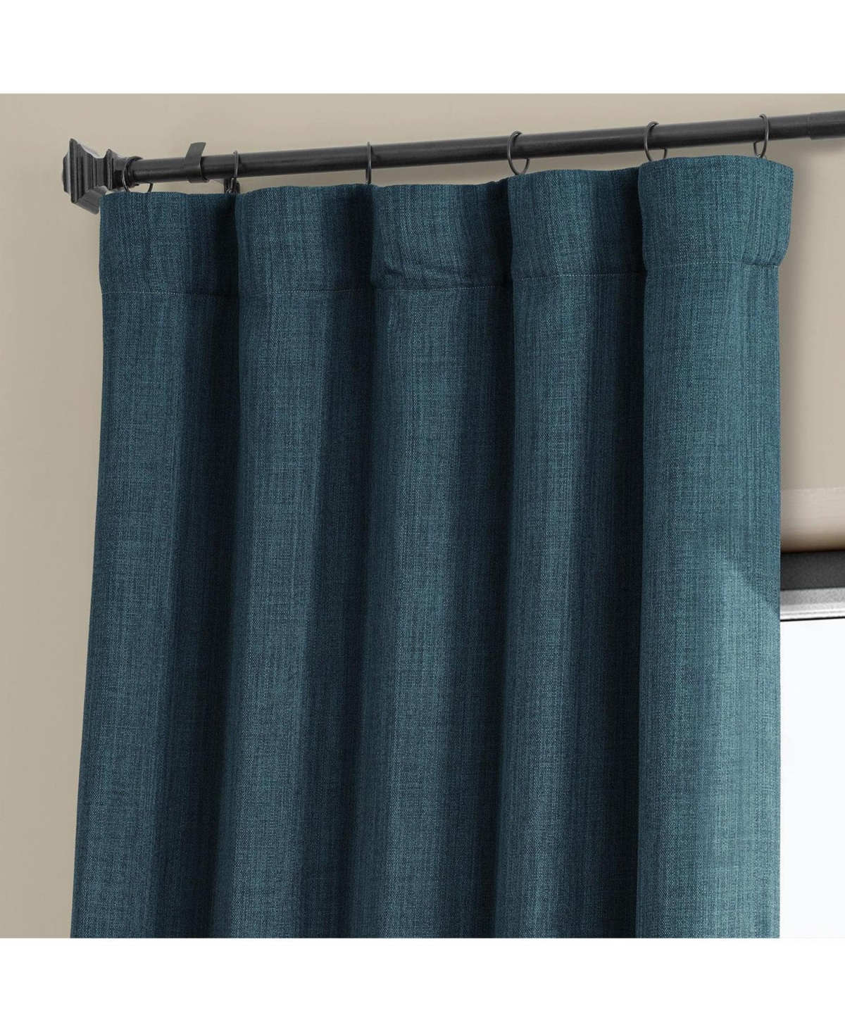 Half Price Drapes Story Blue Textured Faux Linen Room Darkening Curtain In Blue