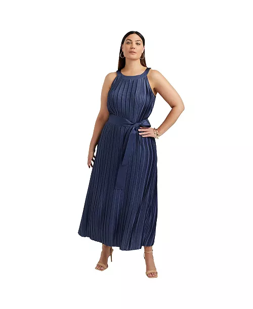 women's plus size pleated halter maxi dress