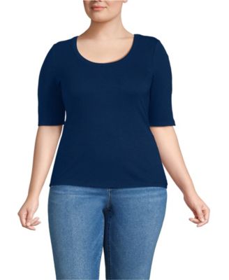 Plus Size Drapey Rib Fitted Elbow Sleeve Scoop Neck Tee