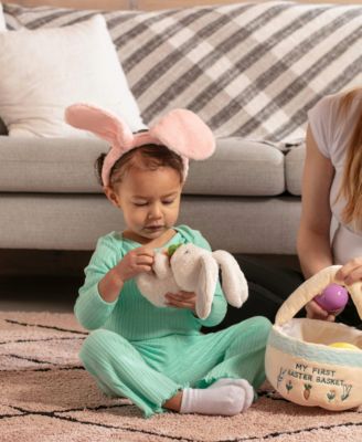 Easter Baby Plush Playset with Easter Basket, Bunny Holding Carrot, Easter Egg, and Squeaky Chicken, Sensory and Decorative Toys for Babies & Newborns