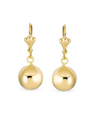 Classic Elegant Simple Round Light Weight Dangle Lever Back Drop Ball Earrings Yellow 18K Gold Plated Brass