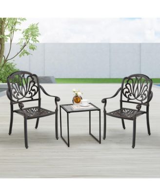 2 Pieces Cast Aluminum Chairs Set of 2 Stackable Patio Dining Chairs w/ Armrests