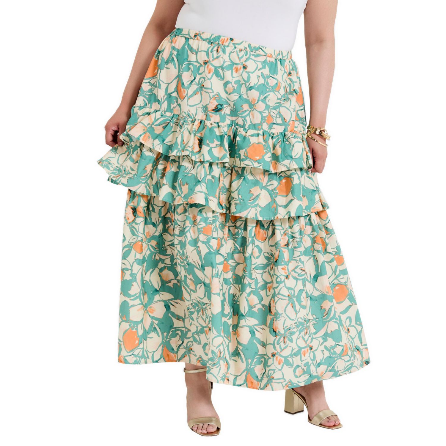 Women's June and Vie Poplin Tiered Midi Skirt