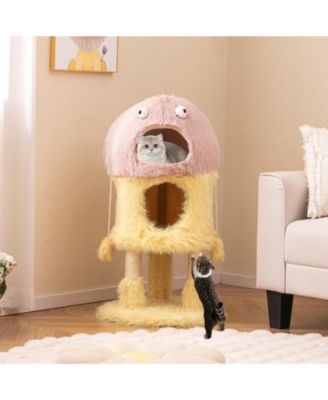 Cute Monster-Themed Cat Tower with 2 Private Condos & 3-Level Activity Center Fun & Cozy Playhouse for Cats