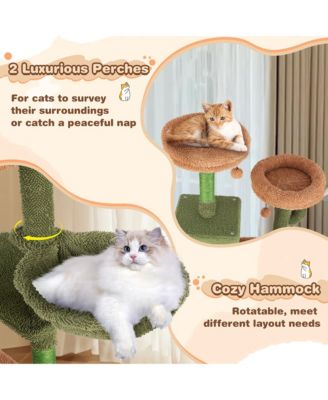 63'' Cactus Cat Tree for Indoor Cats w/Sisal Scratching Posts & Ladder Basket Bed